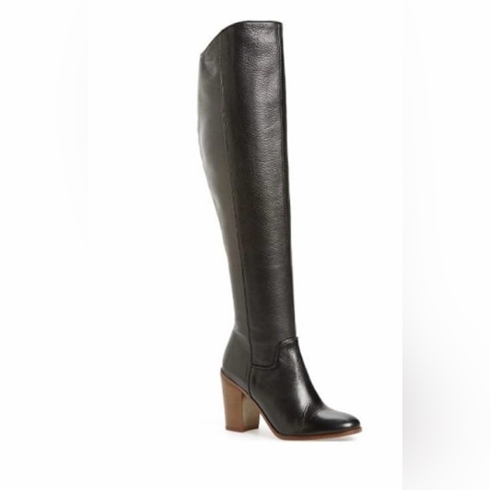 Faye Black Leather Knee-High Boots